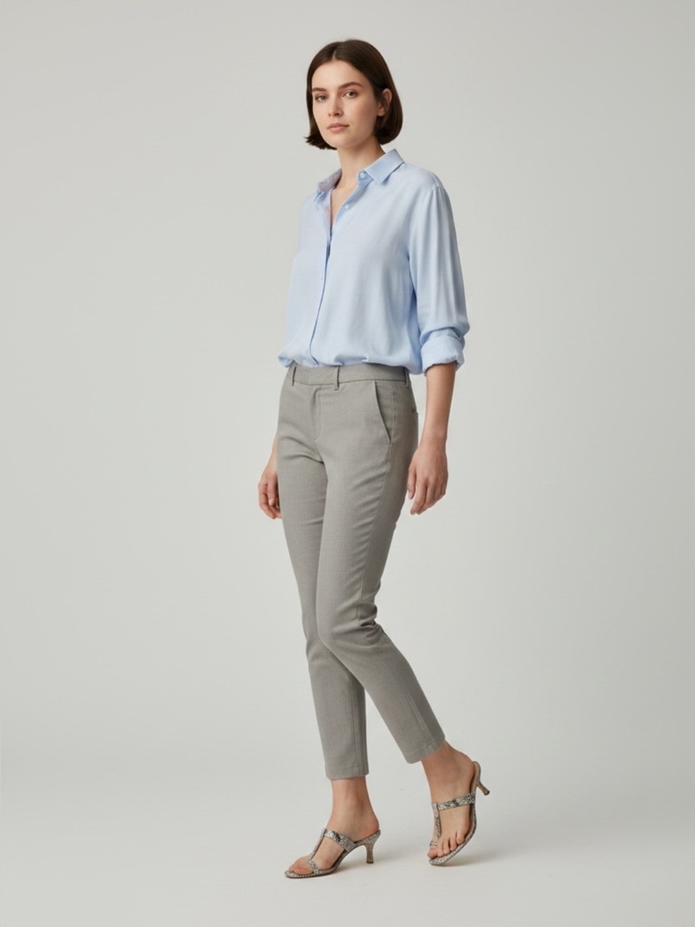 Ricki’s Slim Ankle Zip Pants Cropped Stretch Microtwill Cigarette Trousers Grey